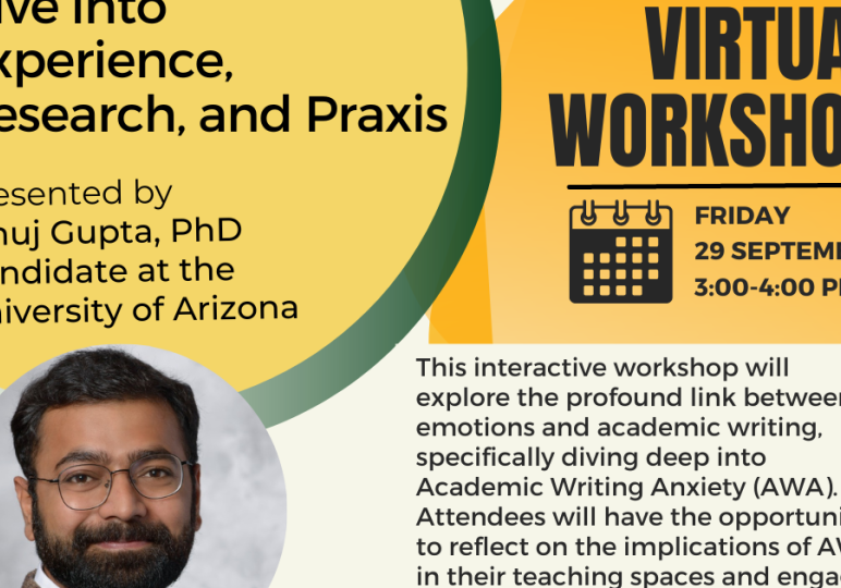 Virtual workshop announcement with presenter details.